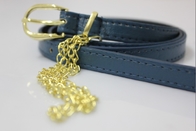 꿰매는 Tan 해군 표범 피복 PU 벨트는 소녀를 위한 금 사슬을 띠를 맵니다