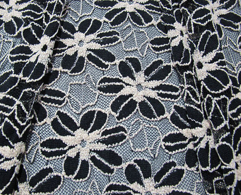 까매던/백색 숙녀를 위한 Garment Sunflower Pattern CY-DK0008 탄력 있는 레이스 직물을 뜨개질을 했습니다